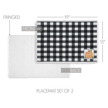 Annie Black Check Pumpkin Placemat Set of 2 13x19 - The Fox Decor